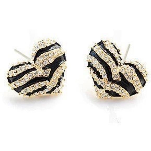 Crystal & Gold Heart Stud Earrings - Picture 1 of 1